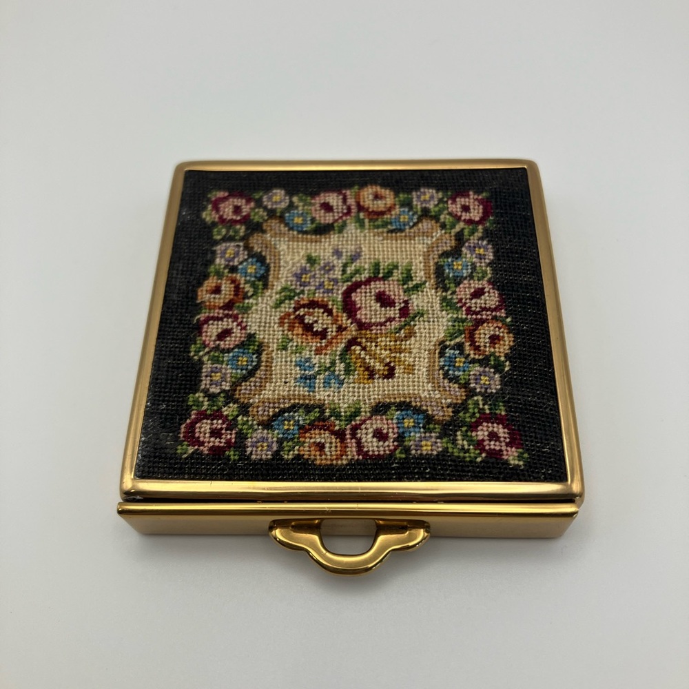 Vintage Brass Embroidered Compact